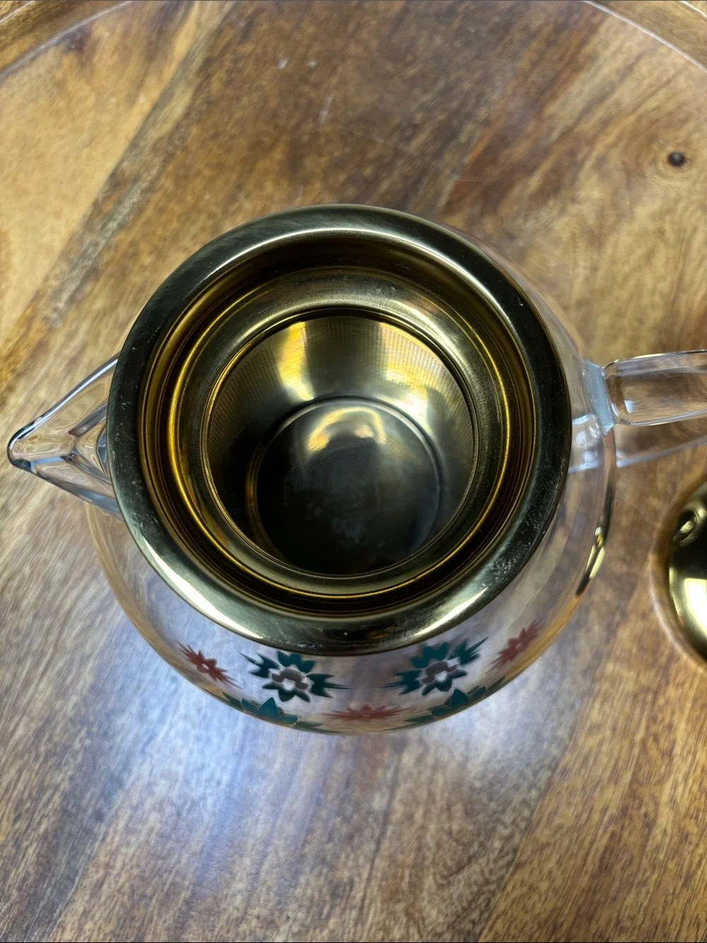 Disney Glass Teapot Infuser Loose Leaf Tea Gold Lid Floral Design Teal & Orange